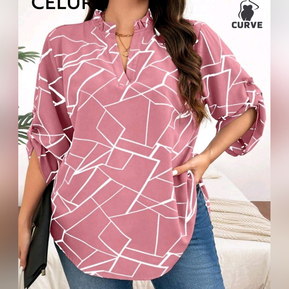 SHEIN Pink Geometric Pattern Blouse